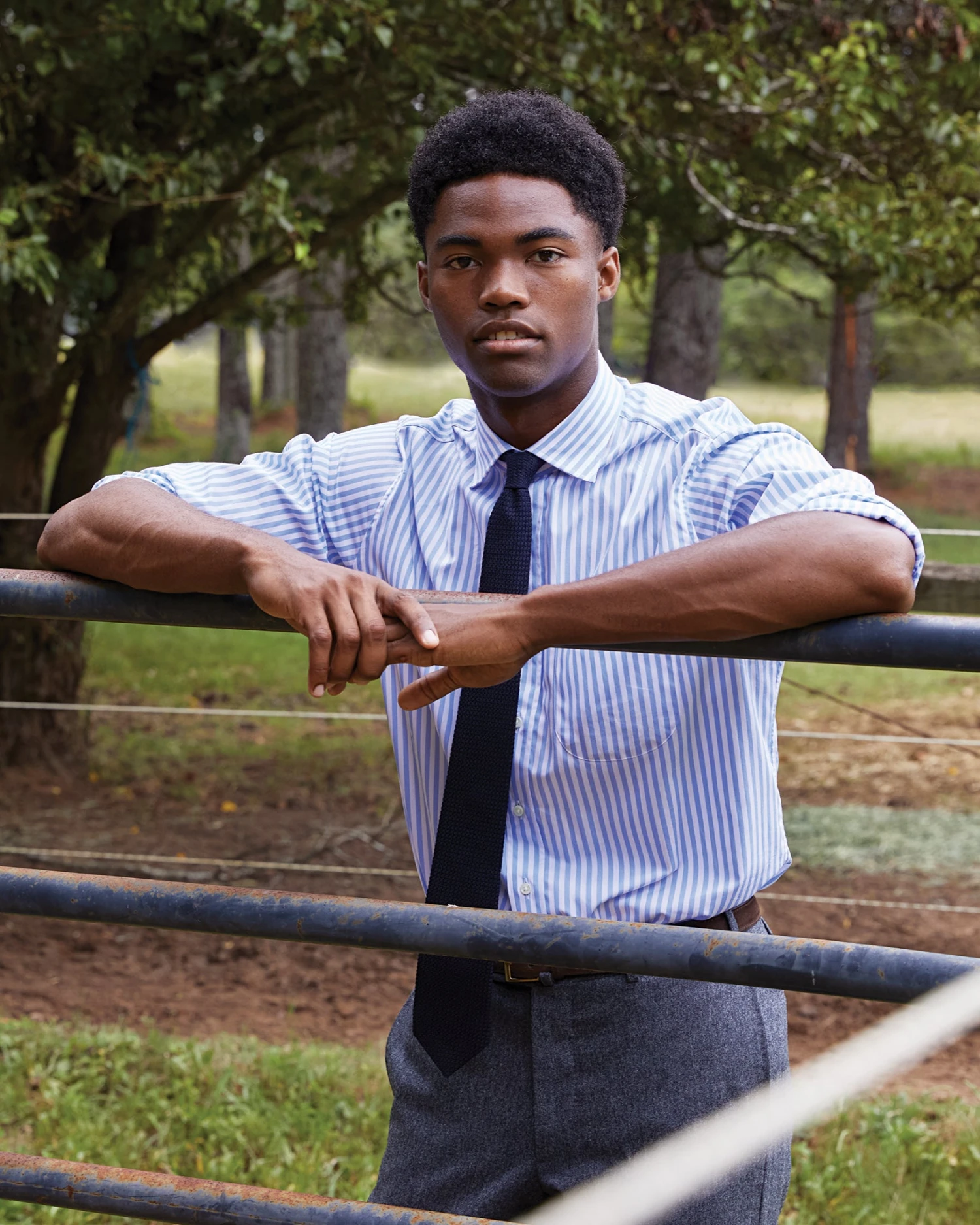 Spread Collar Dress Shirt In Sky Awning Stripe Poplin - Image 3