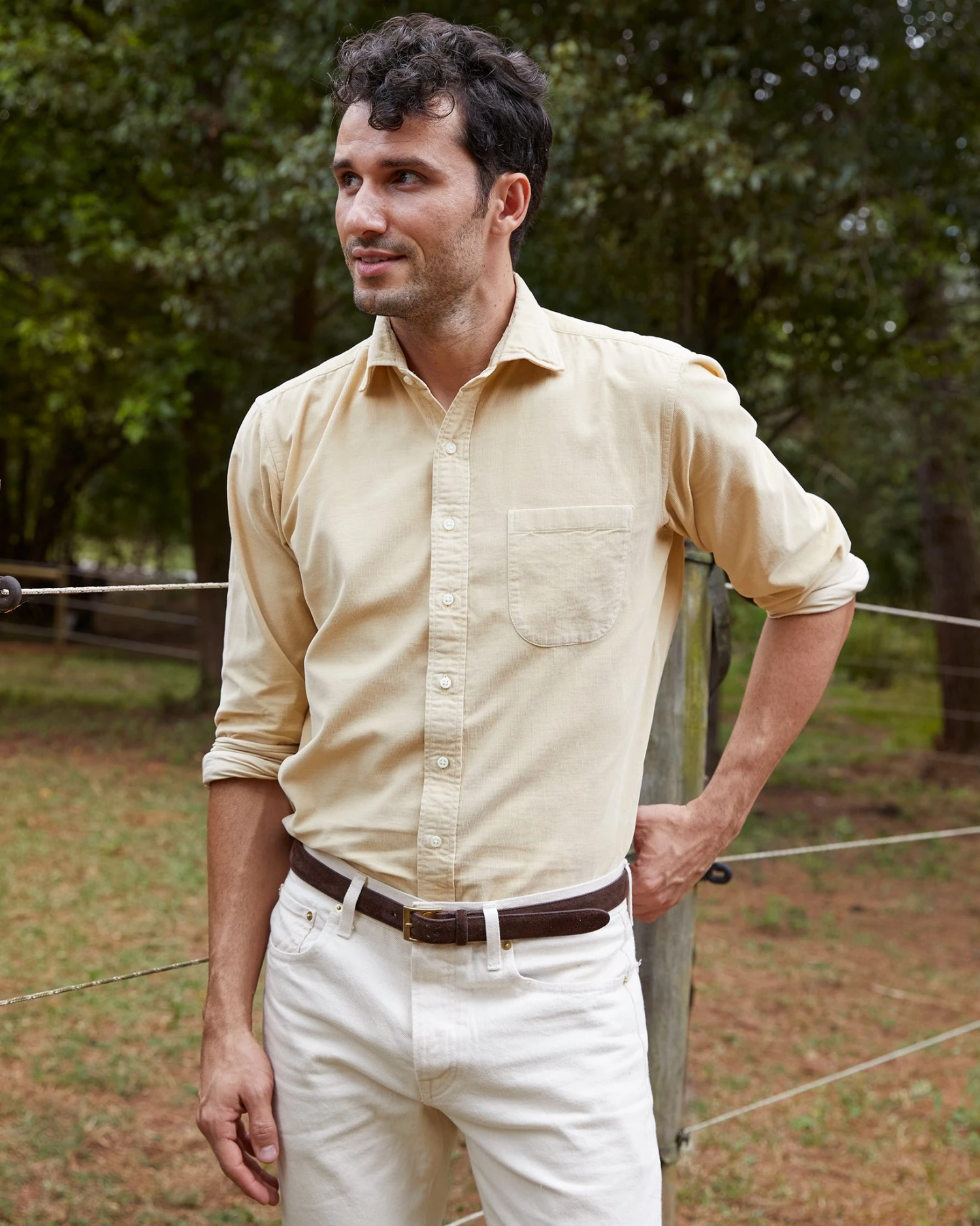 Spread Collar Sport Shirt In Straw Corduroy - Image 2
