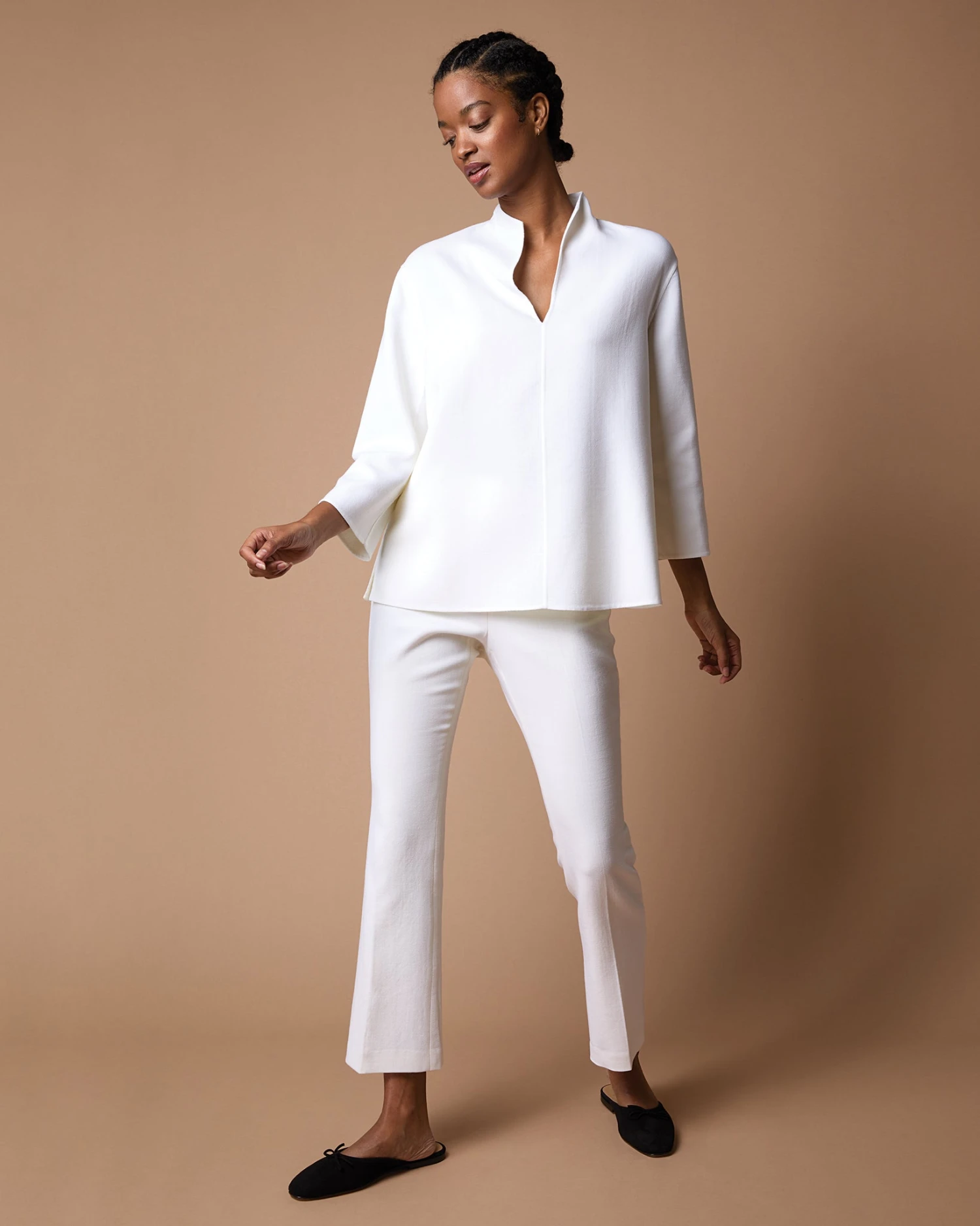 Camilla Top In Ivory Double-Weave Wool - Image 14
