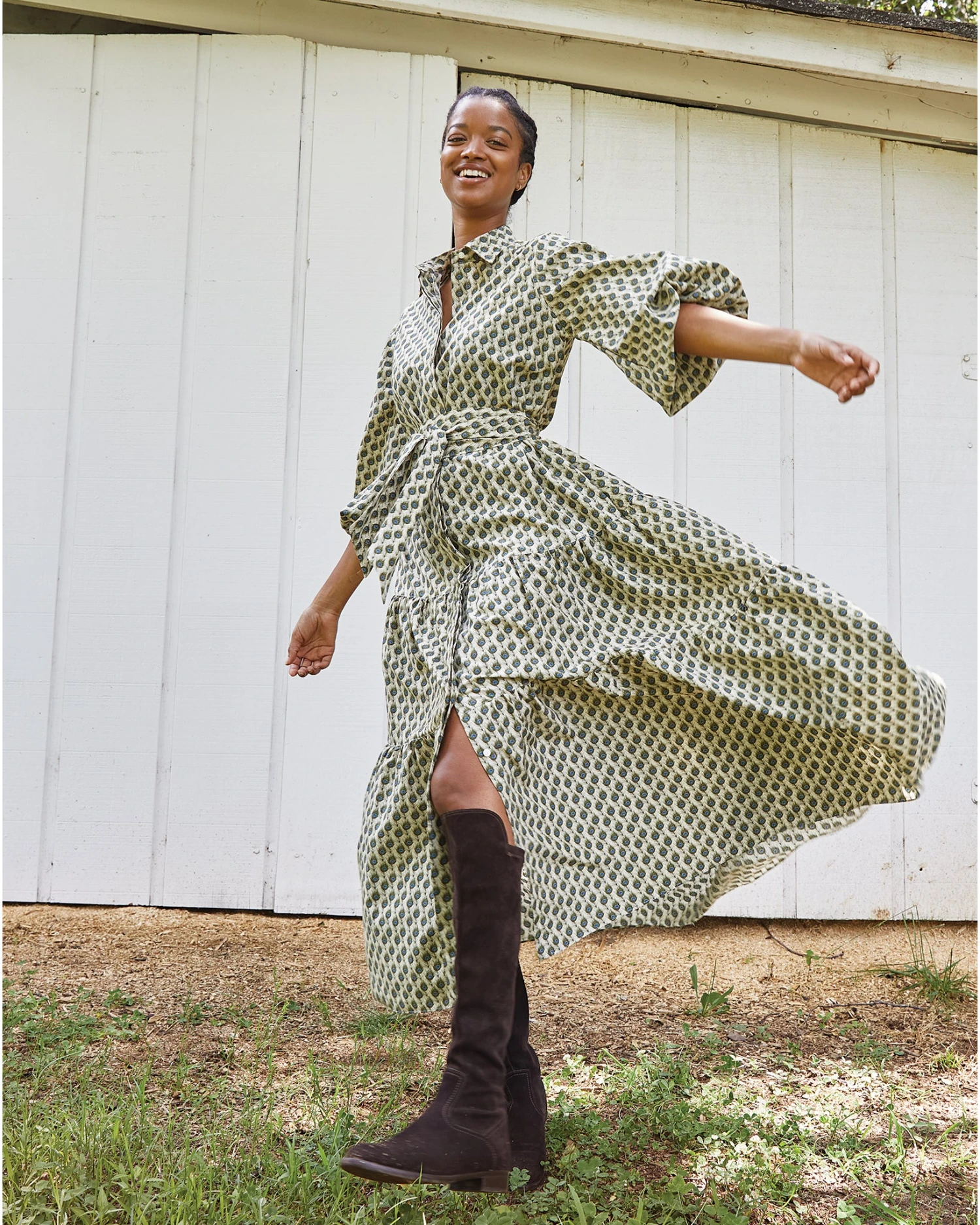 Isla Shirtdress In Ivory Multi Peacock Feathers Habotai - Image 11