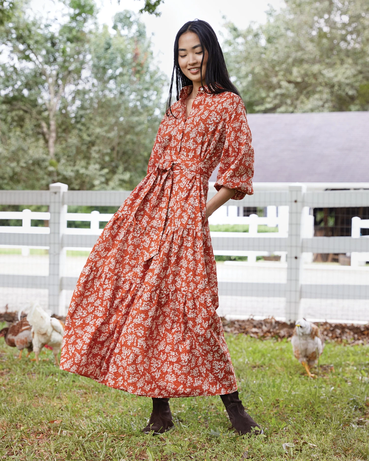 Isla Shirtdress In Orange Autumn Floral Crinkle Cotton - Image 10