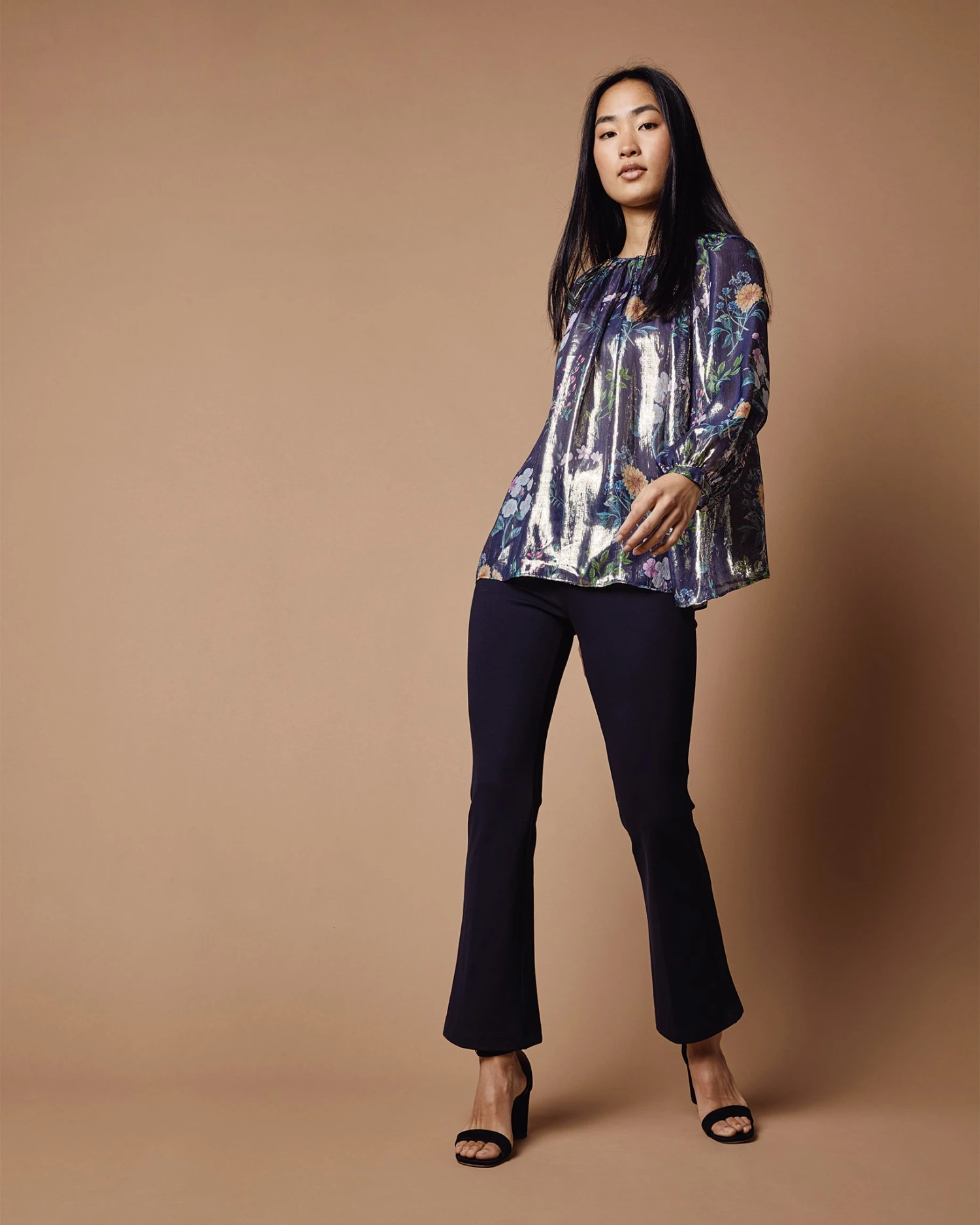 Ariana Blouse In Navy/Metallic Floral Academy Liberty Fabric Lamé - Image 9