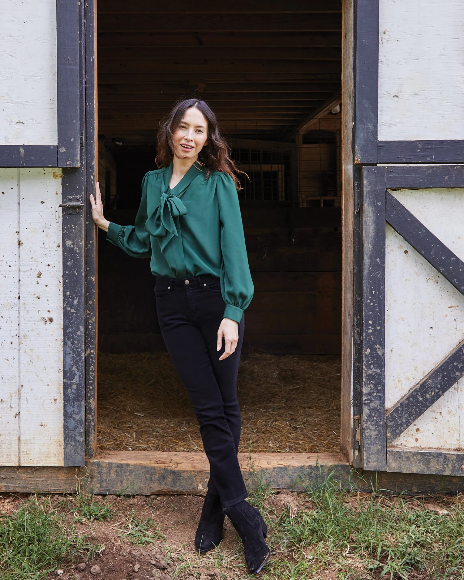 Helene Tie-Neck Blouse In Hunter Silk Crepe De Chine - Image 8