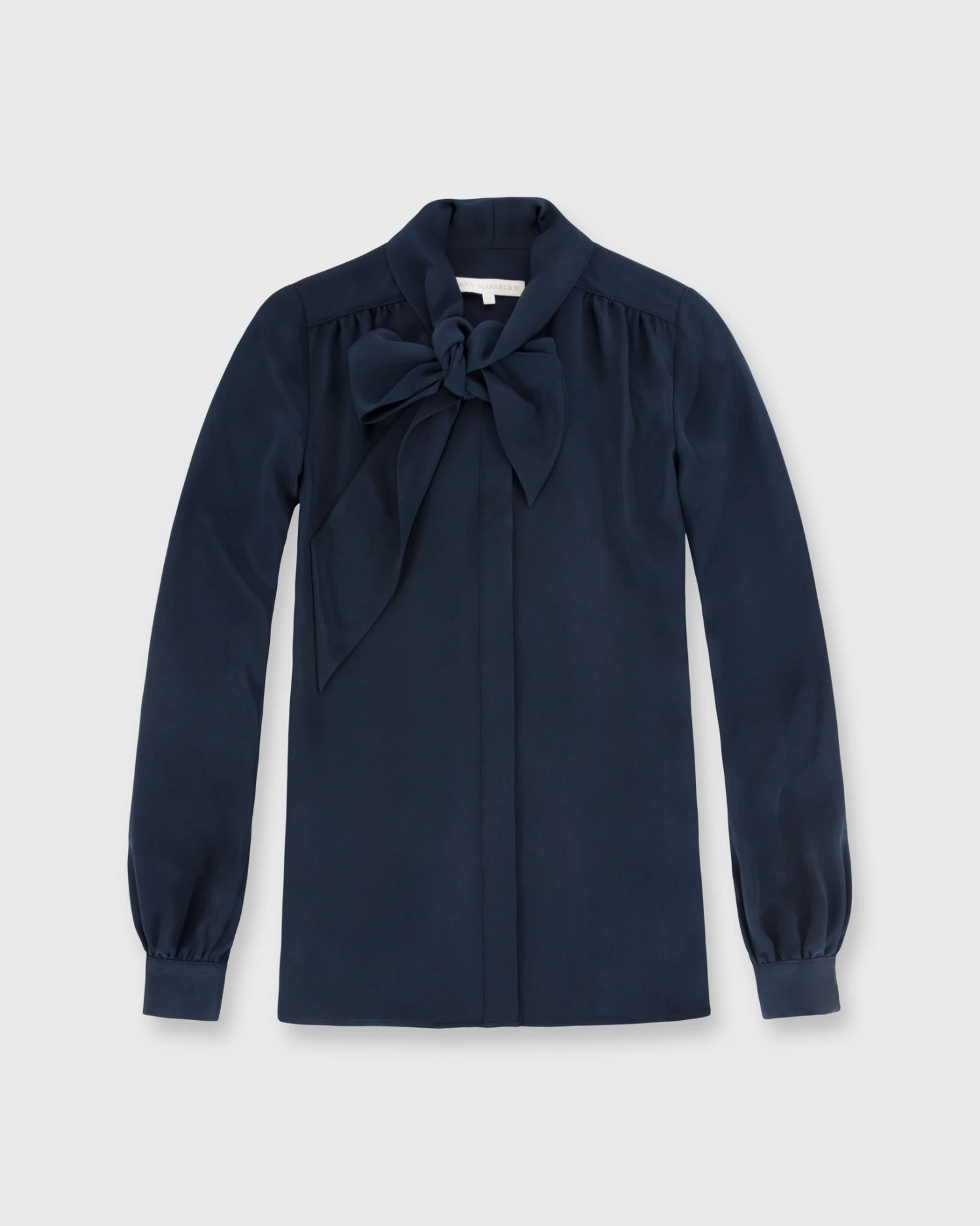 Tie-Neck Blouse In Navy Silk Crepe De Chine