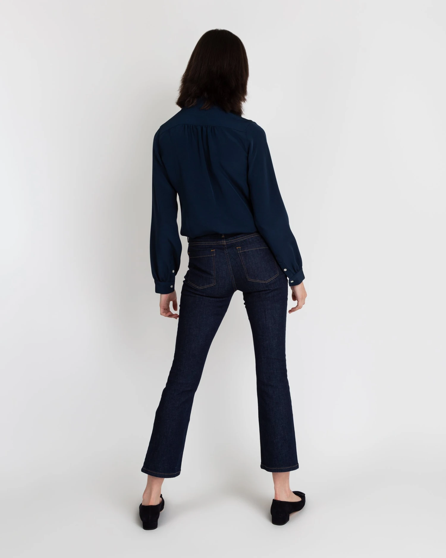 Tie-Neck Blouse In Navy Silk Crepe De Chine - Image 4