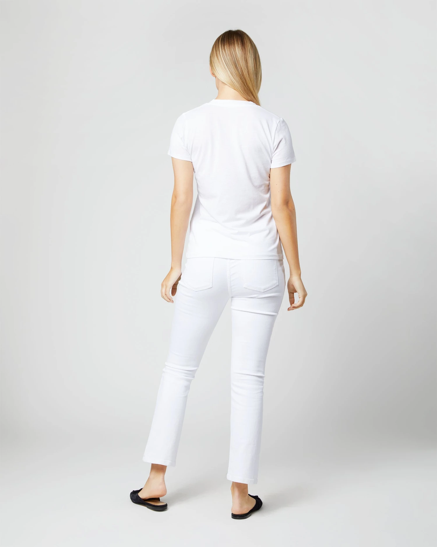 Short-Sleeved Deep-V Tee In White Pima Cotton - Image 4