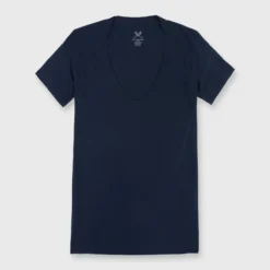 Short-Sleeved Deep-V Tee In Navy Pima Cotton