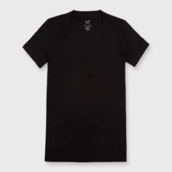 Short-Sleeved Deep-V Tee In Black Pima Cotton