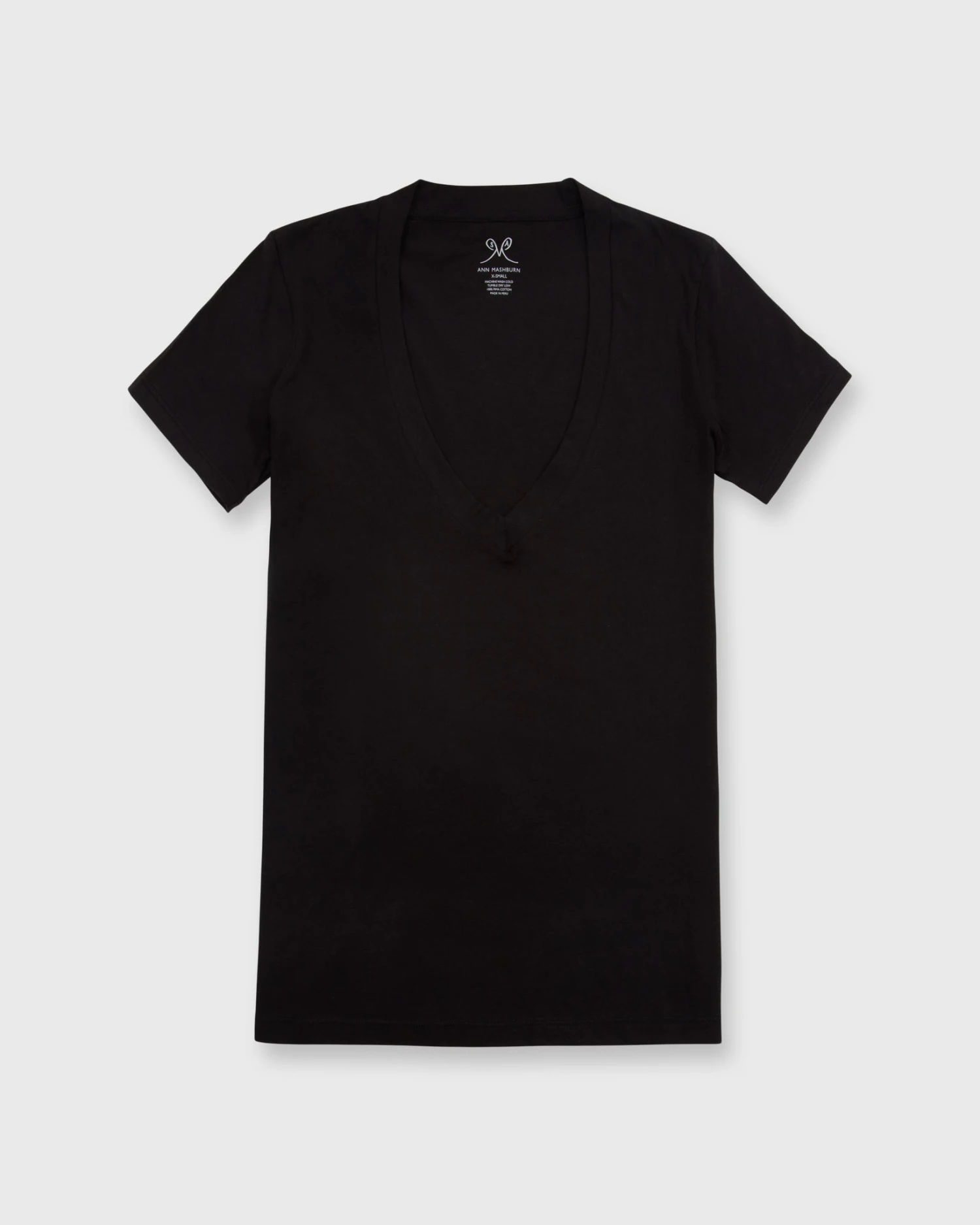 Short-Sleeved Deep-V Tee In Black Pima Cotton