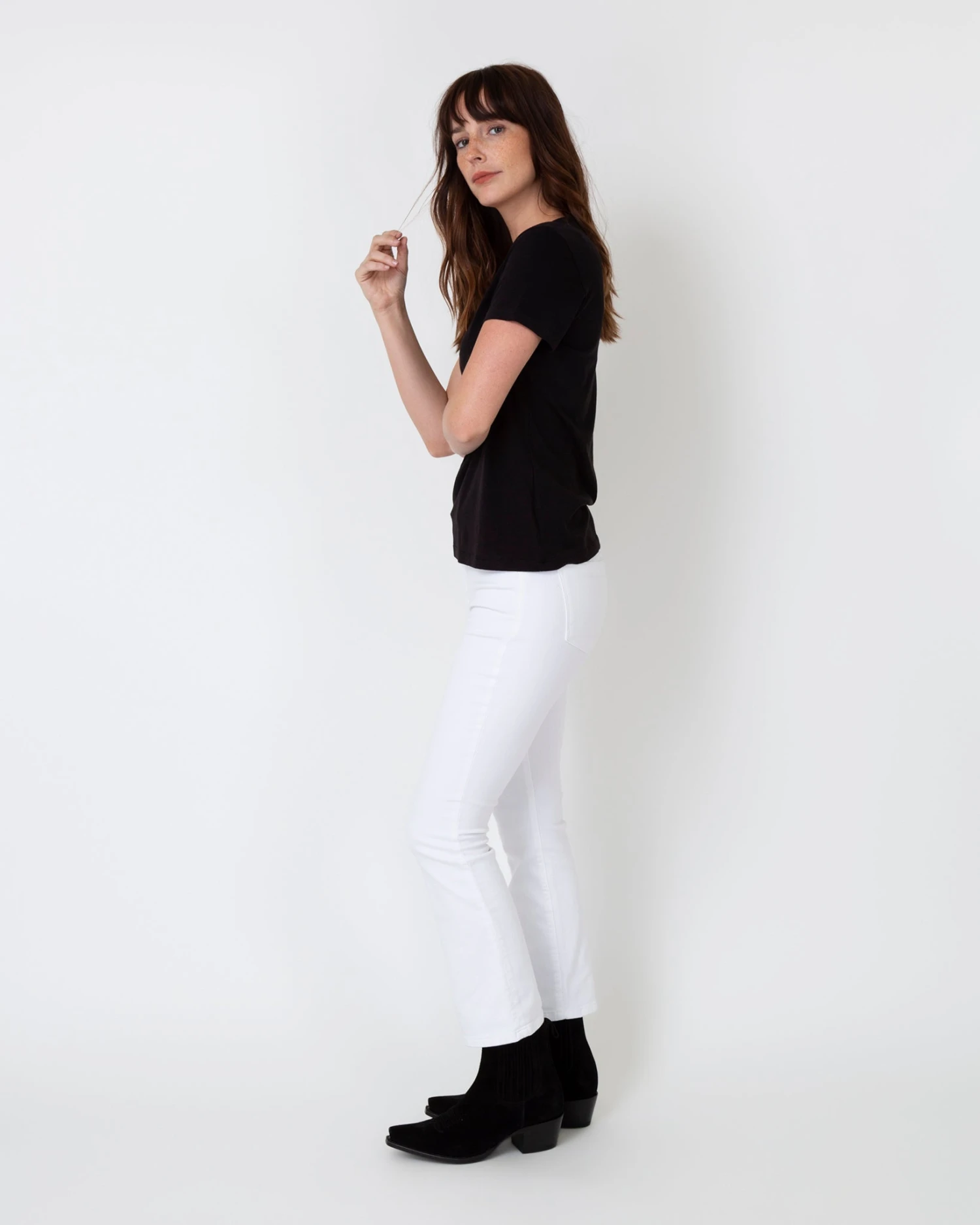 Short-Sleeved Deep-V Tee In Black Pima Cotton - Image 4