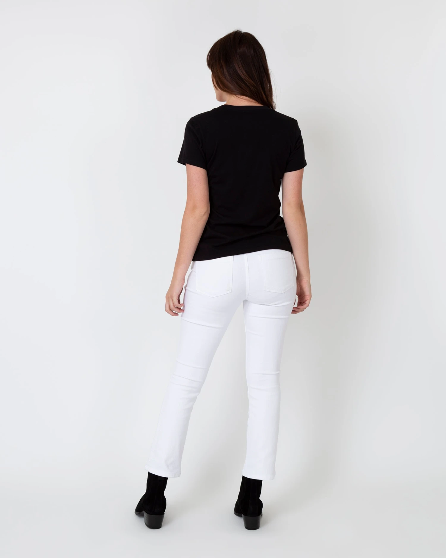 Short-Sleeved Deep-V Tee In Black Pima Cotton - Image 5