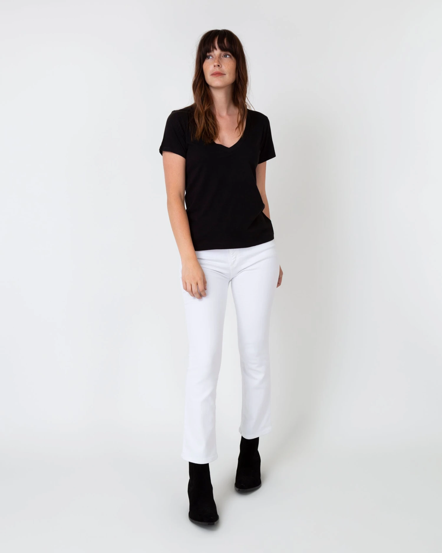 Short-Sleeved Deep-V Tee In Black Pima Cotton - Image 6