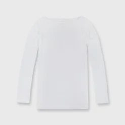 Long-Sleeved Boatneck Tee In White Pima Cotton