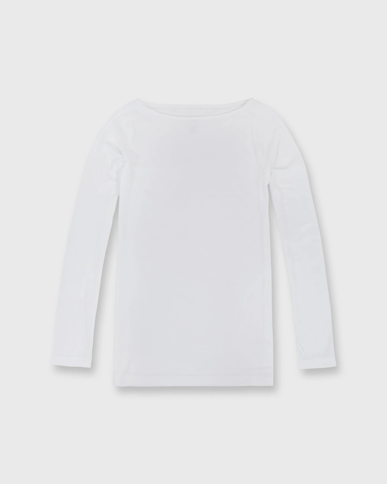 Long-Sleeved Boatneck Tee In White Pima Cotton