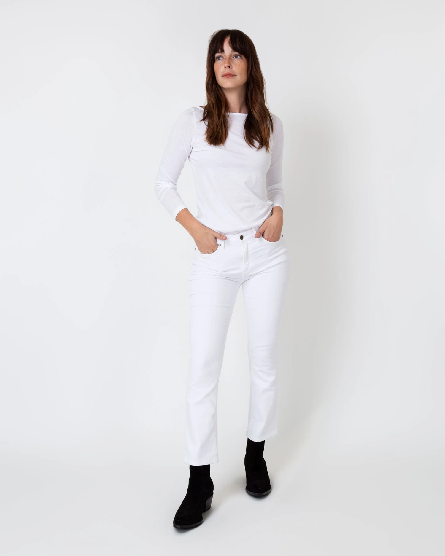Long-Sleeved Boatneck Tee In White Pima Cotton - Image 3