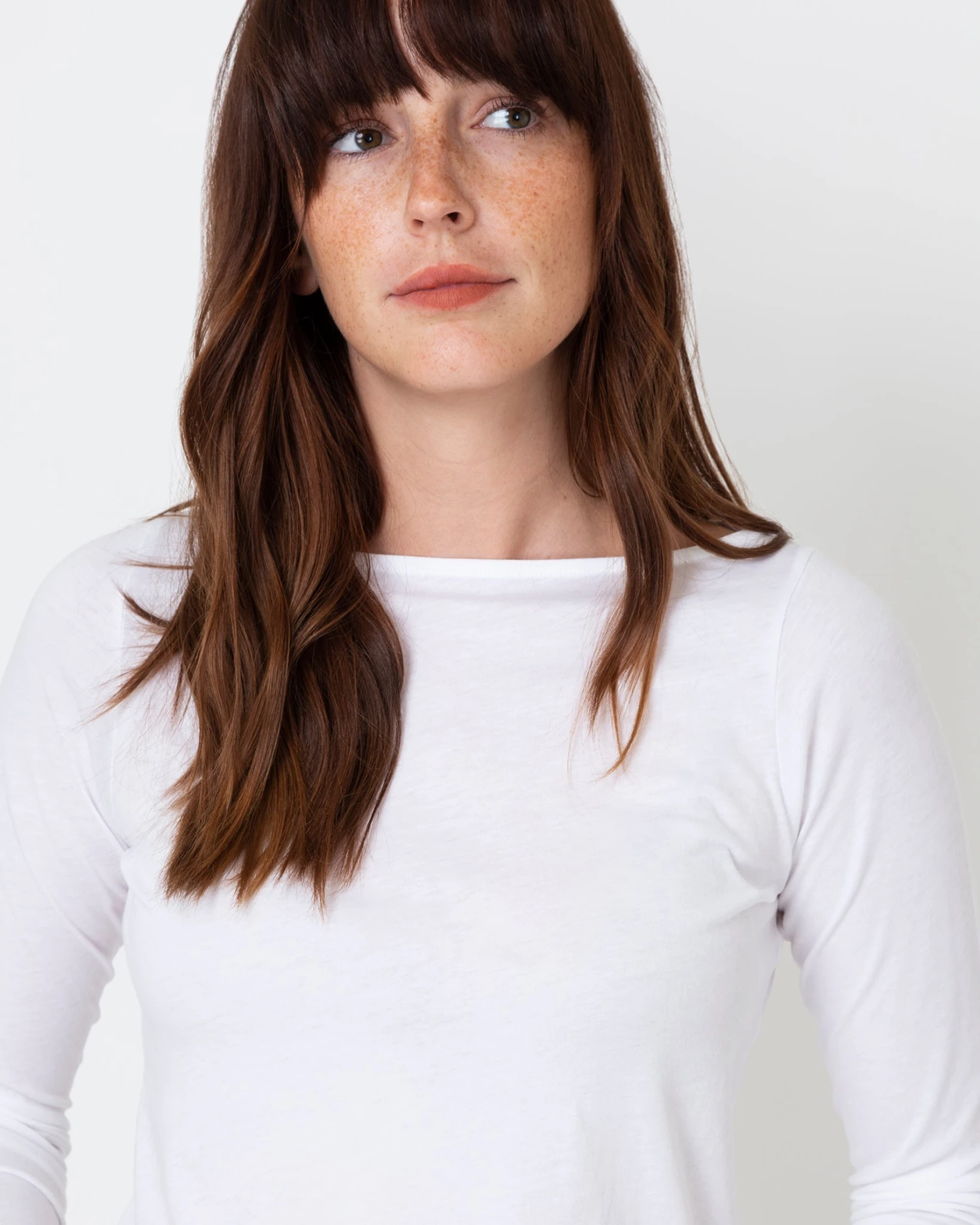 Long-Sleeved Boatneck Tee In White Pima Cotton - Image 6