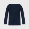 Long-Sleeved Boatneck Tee In Navy Pima Cotton