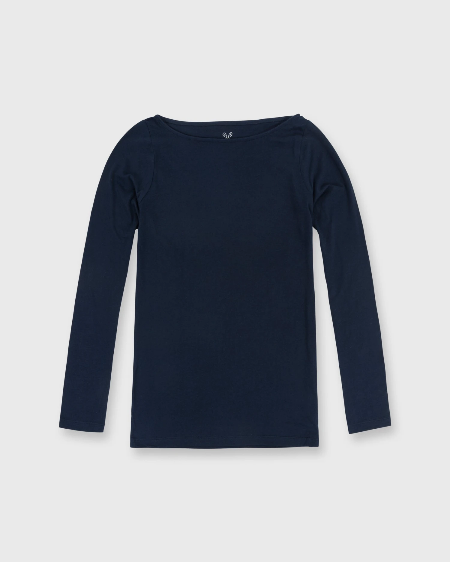 Long-Sleeved Boatneck Tee In Navy Pima Cotton