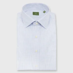 Spread Collar Dress Shirt In Dutch Blue Graph Check Poplin