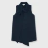 Sleeveless Tie-Neck Blouse In Navy Silk Crepe De Chine