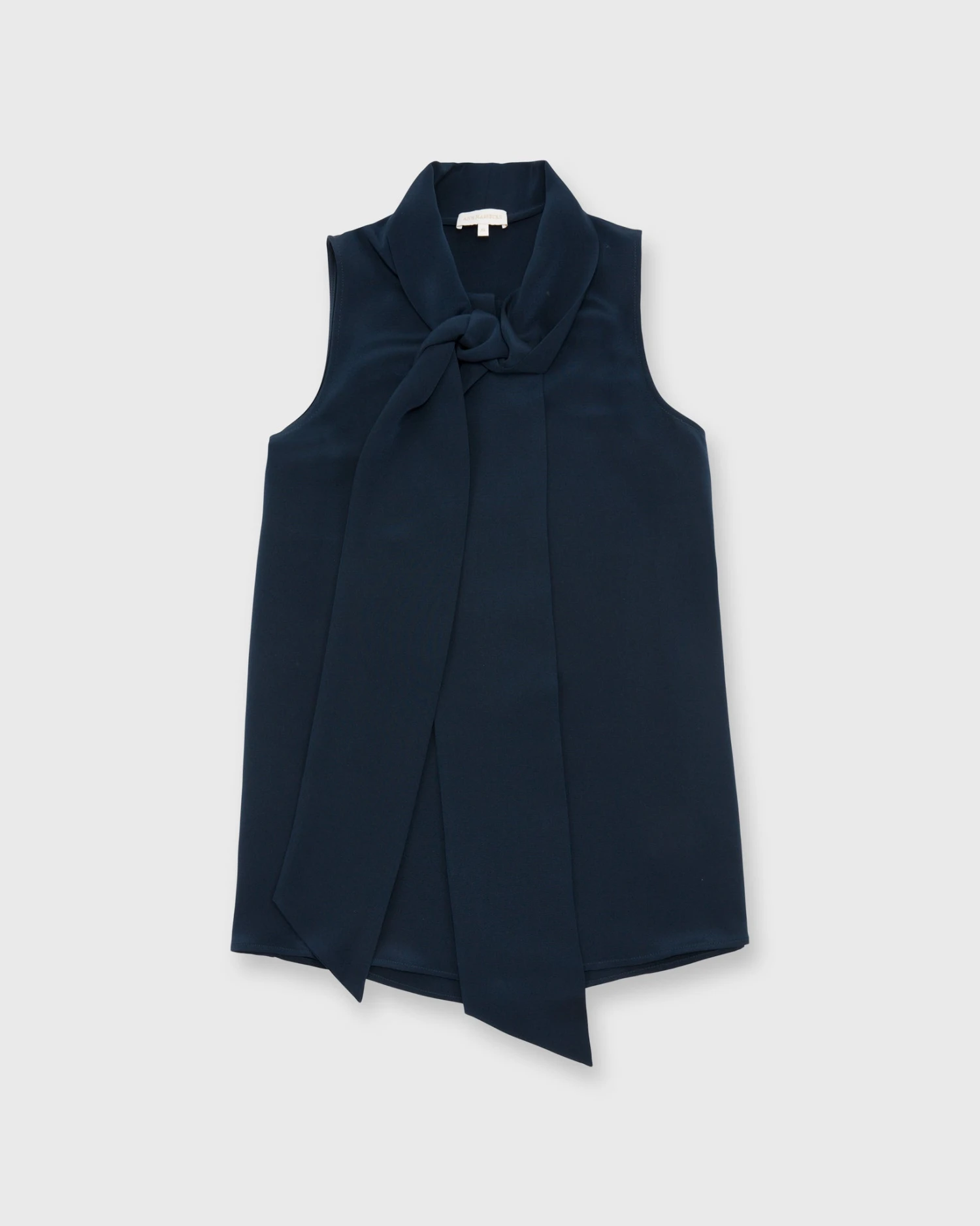 Sleeveless Tie-Neck Blouse In Navy Silk Crepe De Chine