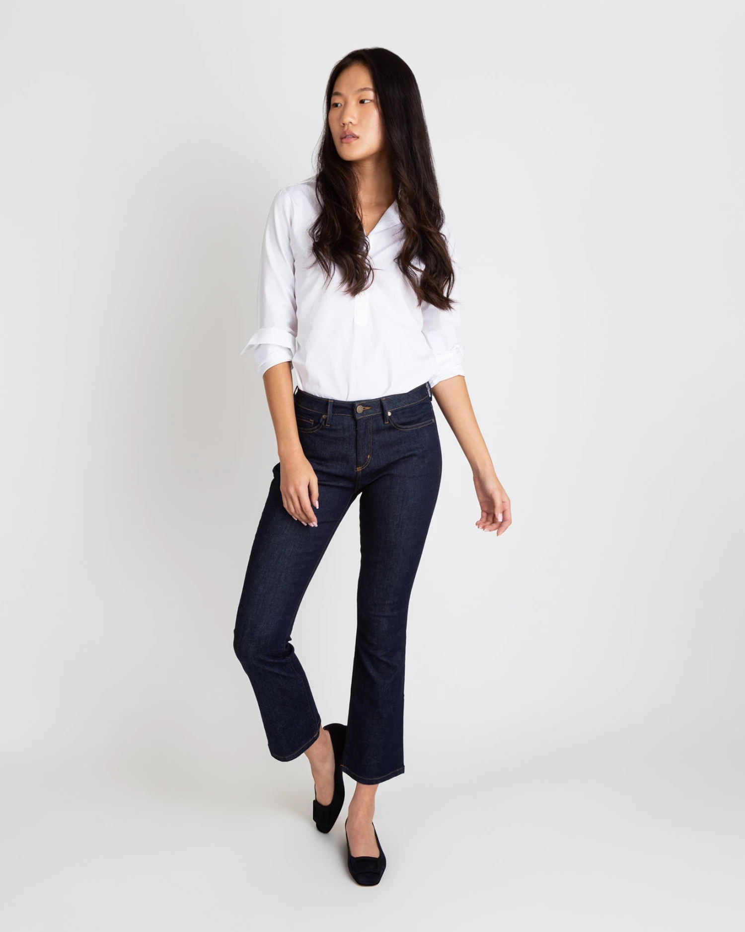 Flare Cropped 5-Pocket Jean In Indigo Stretch Denim - Image 2