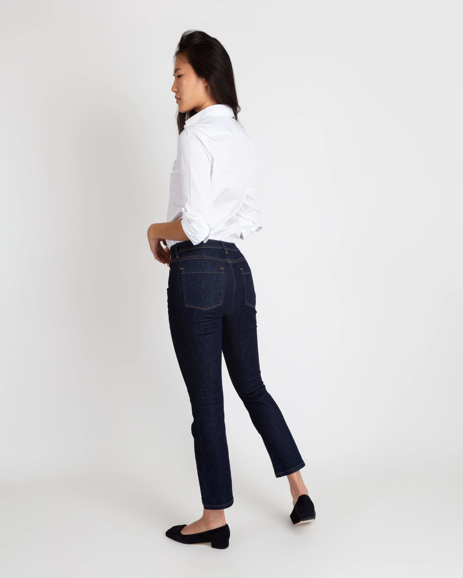 Flare Cropped 5-Pocket Jean In Indigo Stretch Denim - Image 4