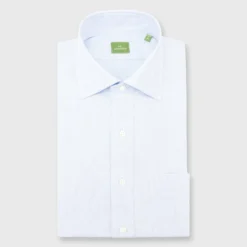 Spread Collar Dress Shirt In Pale Blue Micro Cellulare