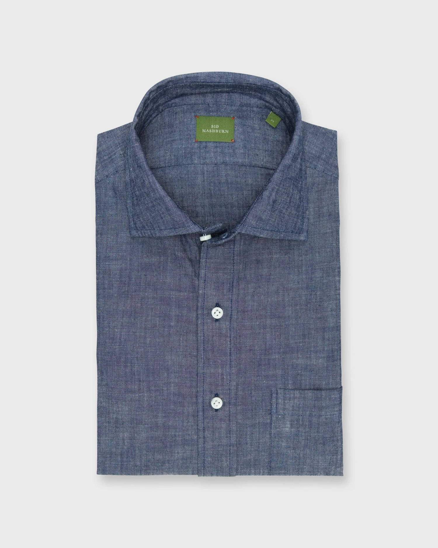 Otto Handmade Sport Shirt In Medium Washed Indigo Chambray