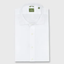 Slim-Fit Spread Collar Sport Shirt In White Poplin
