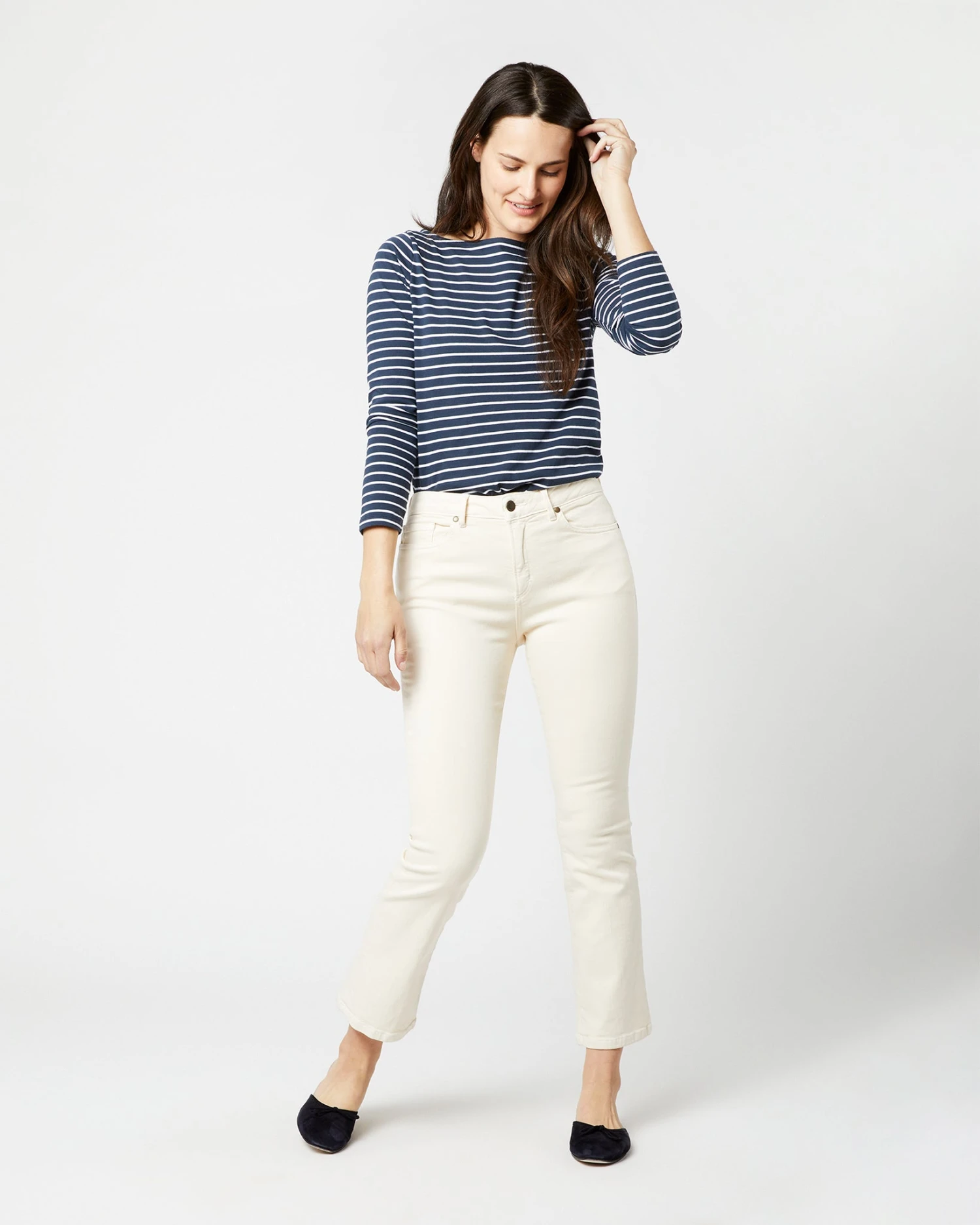 Flare Cropped 5-Pocket Jean In Natural Stretch Denim - Image 2