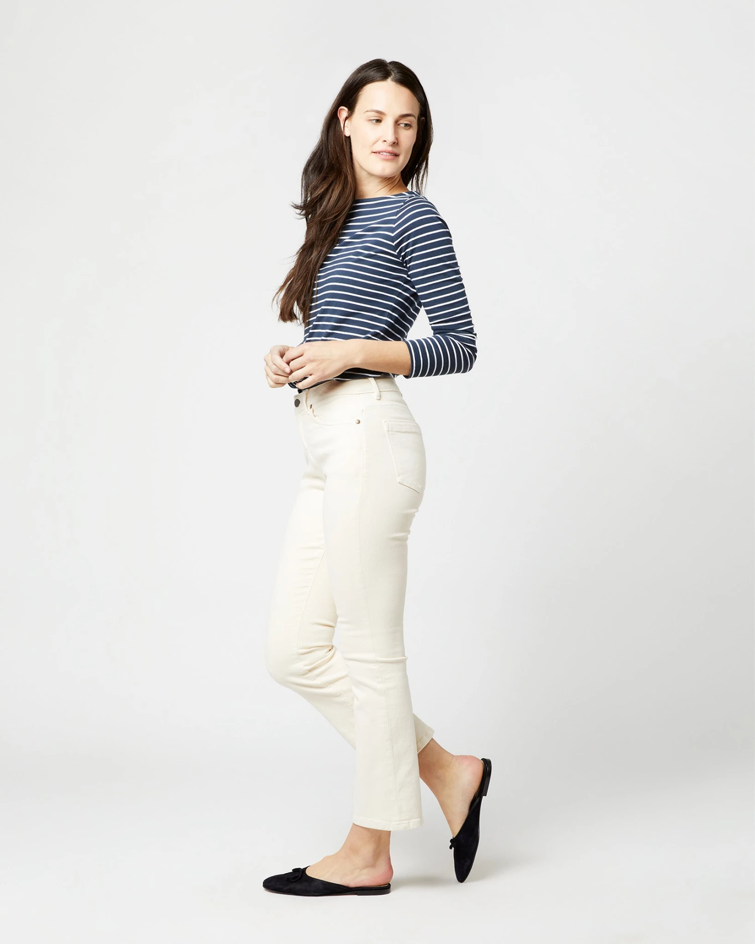 Flare Cropped 5-Pocket Jean In Natural Stretch Denim - Image 3