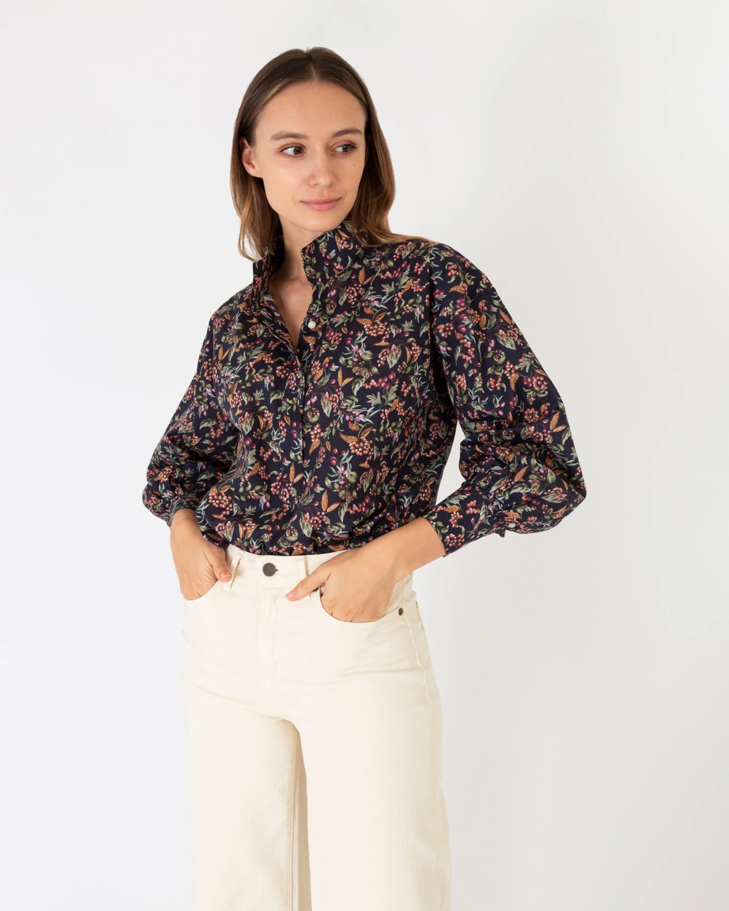 Anaya Popover Shirt In Berry Bittersweet Liberty Fabric - Image 6