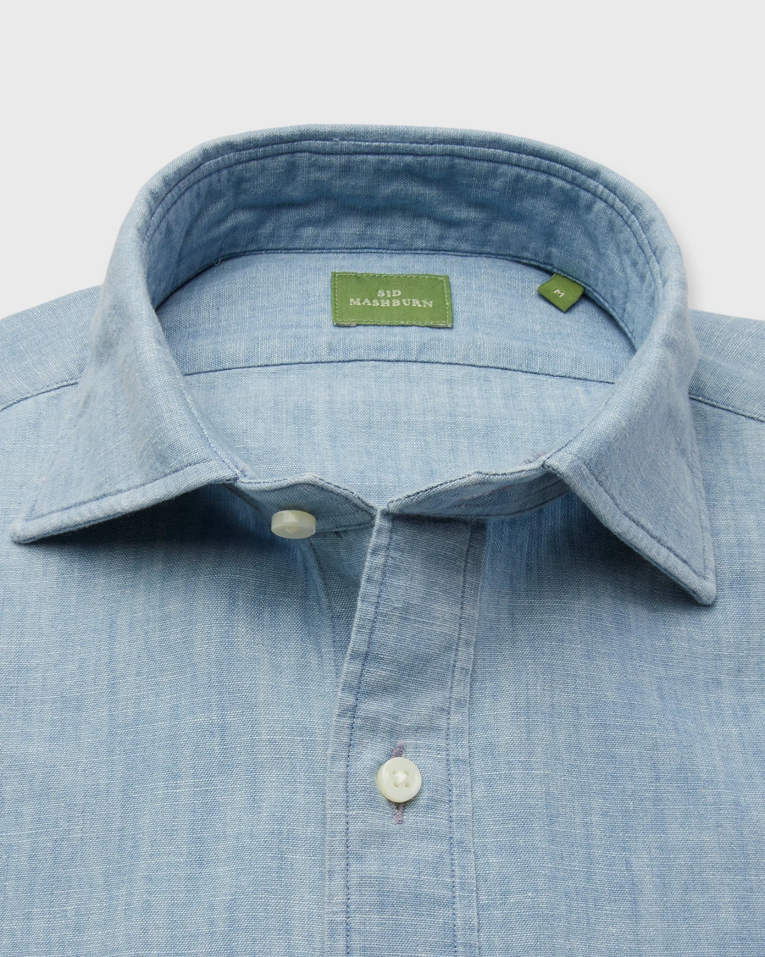 Spread Collar Sport Shirt In Extra Light Washed Chambray - Image 2
