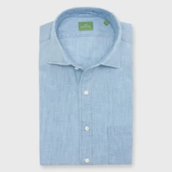 Spread Collar Sport Shirt In Extra Light Washed Chambray