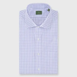 Spread Collar Dress Shirt In Lavender Gingham Poplin