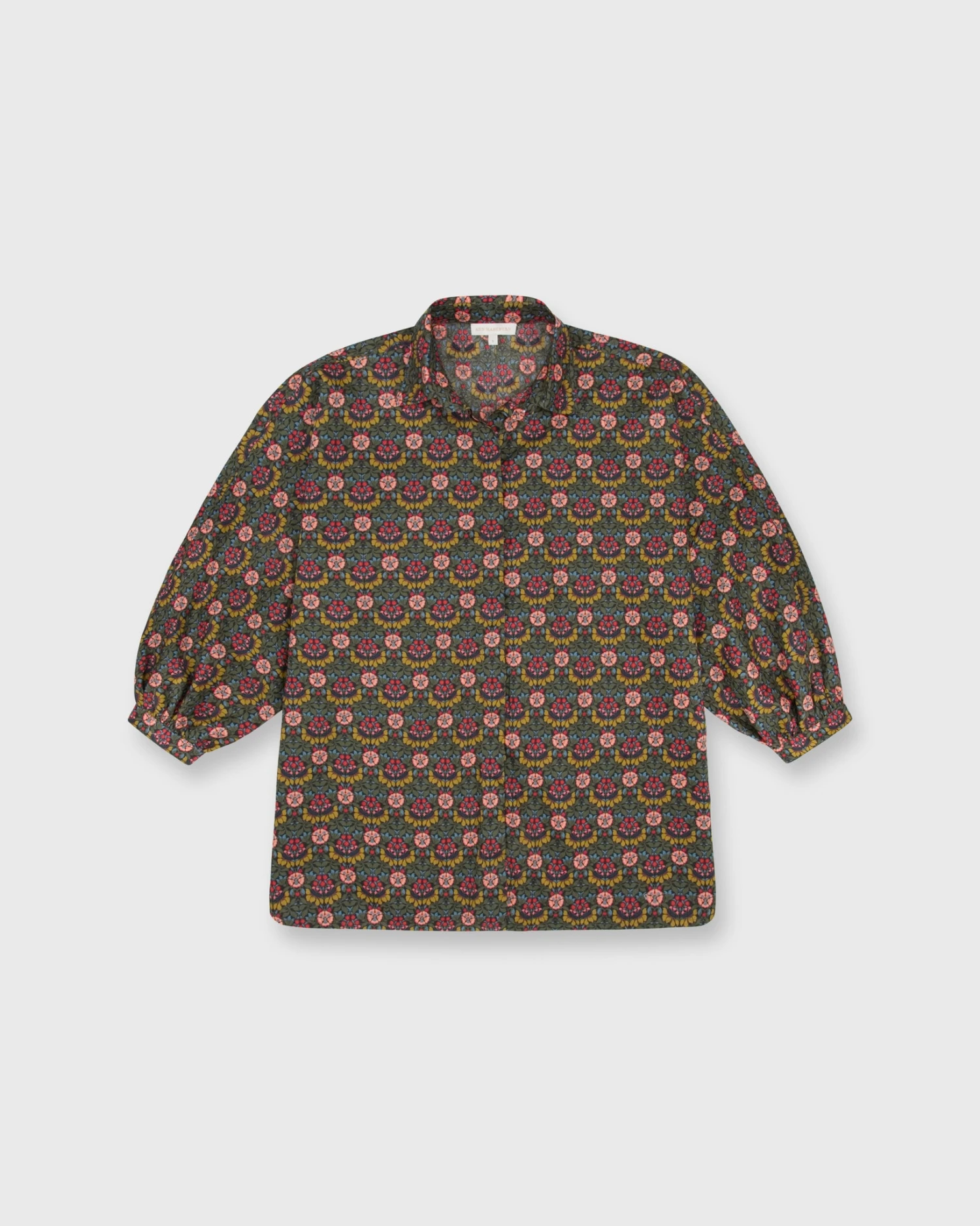 Volume Kimono Shirt In Olive/Berry Multi Persephone Liberty Fabric