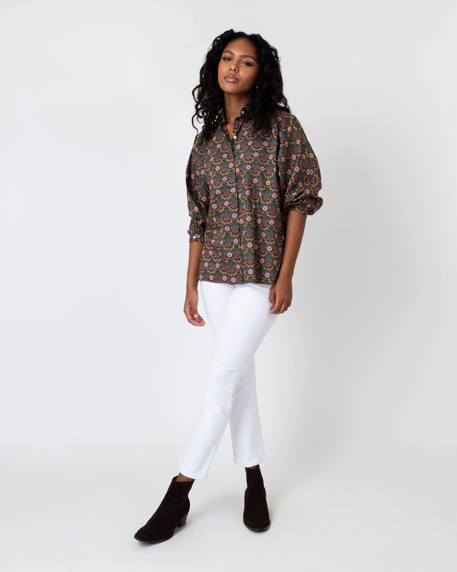 Volume Kimono Shirt In Olive/Berry Multi Persephone Liberty Fabric - Image 2