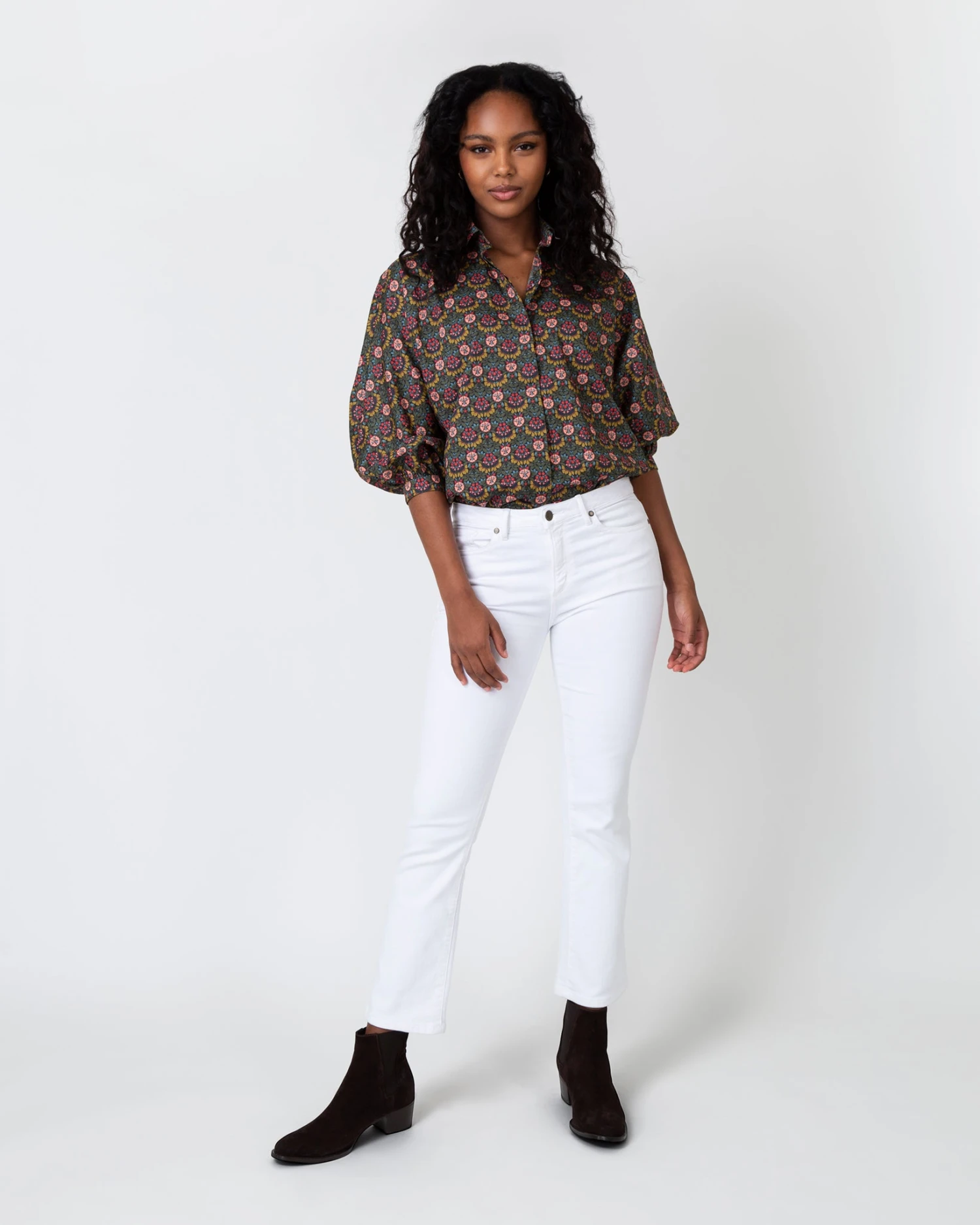 Volume Kimono Shirt In Olive/Berry Multi Persephone Liberty Fabric - Image 4