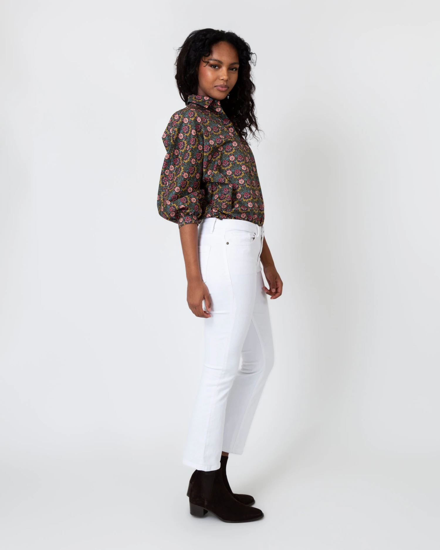 Volume Kimono Shirt In Olive/Berry Multi Persephone Liberty Fabric - Image 5