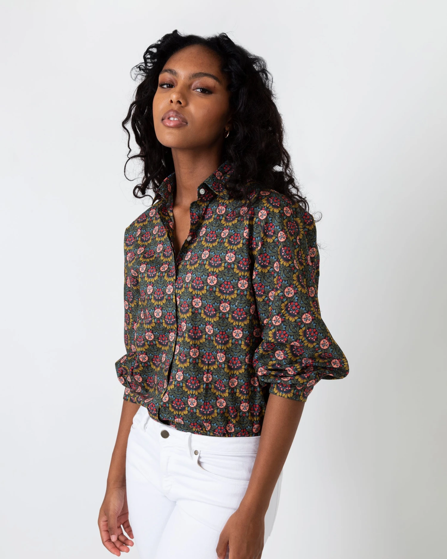 Volume Kimono Shirt In Olive/Berry Multi Persephone Liberty Fabric - Image 7