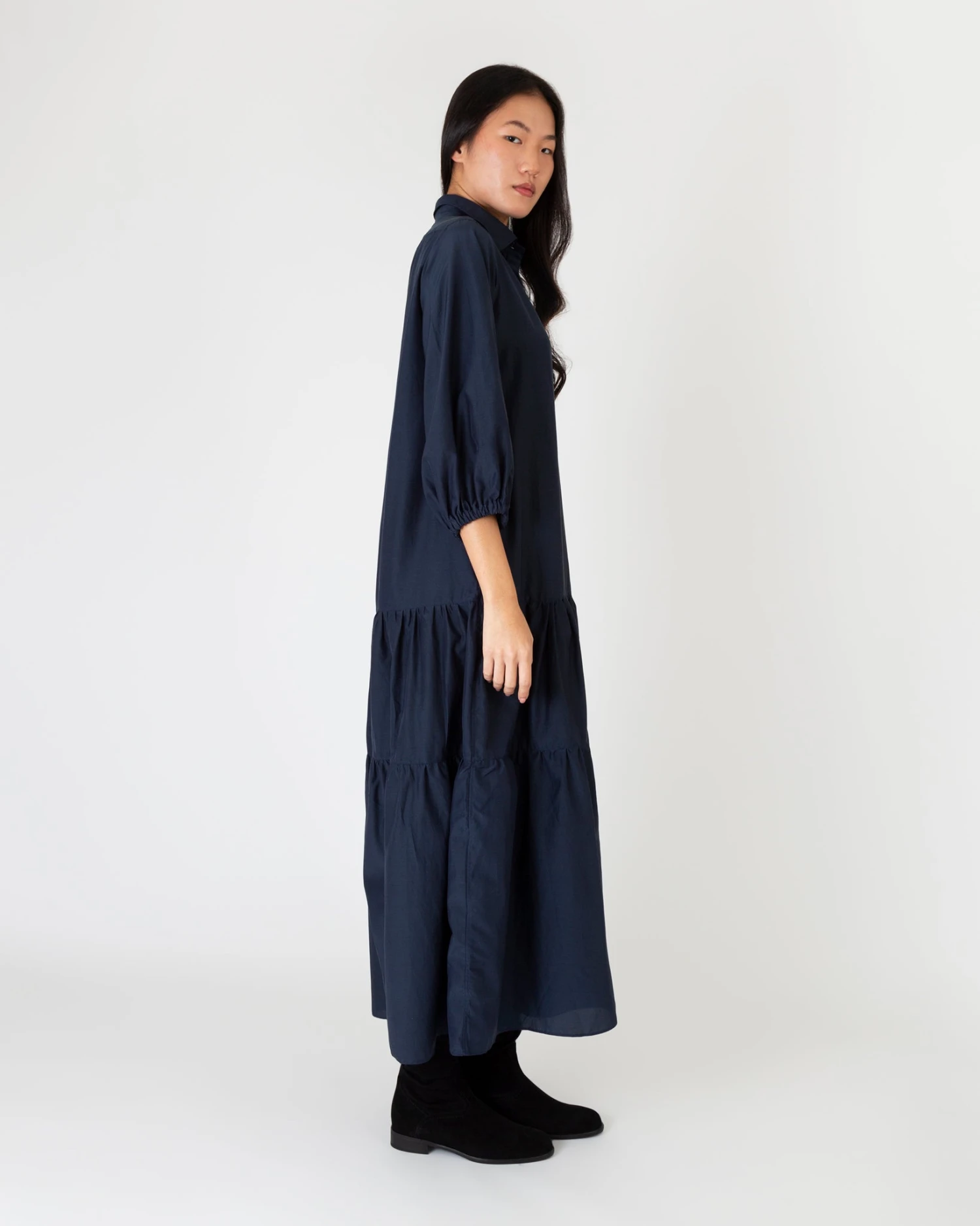 Isla Shirtdress In Navy Habotai - Image 7
