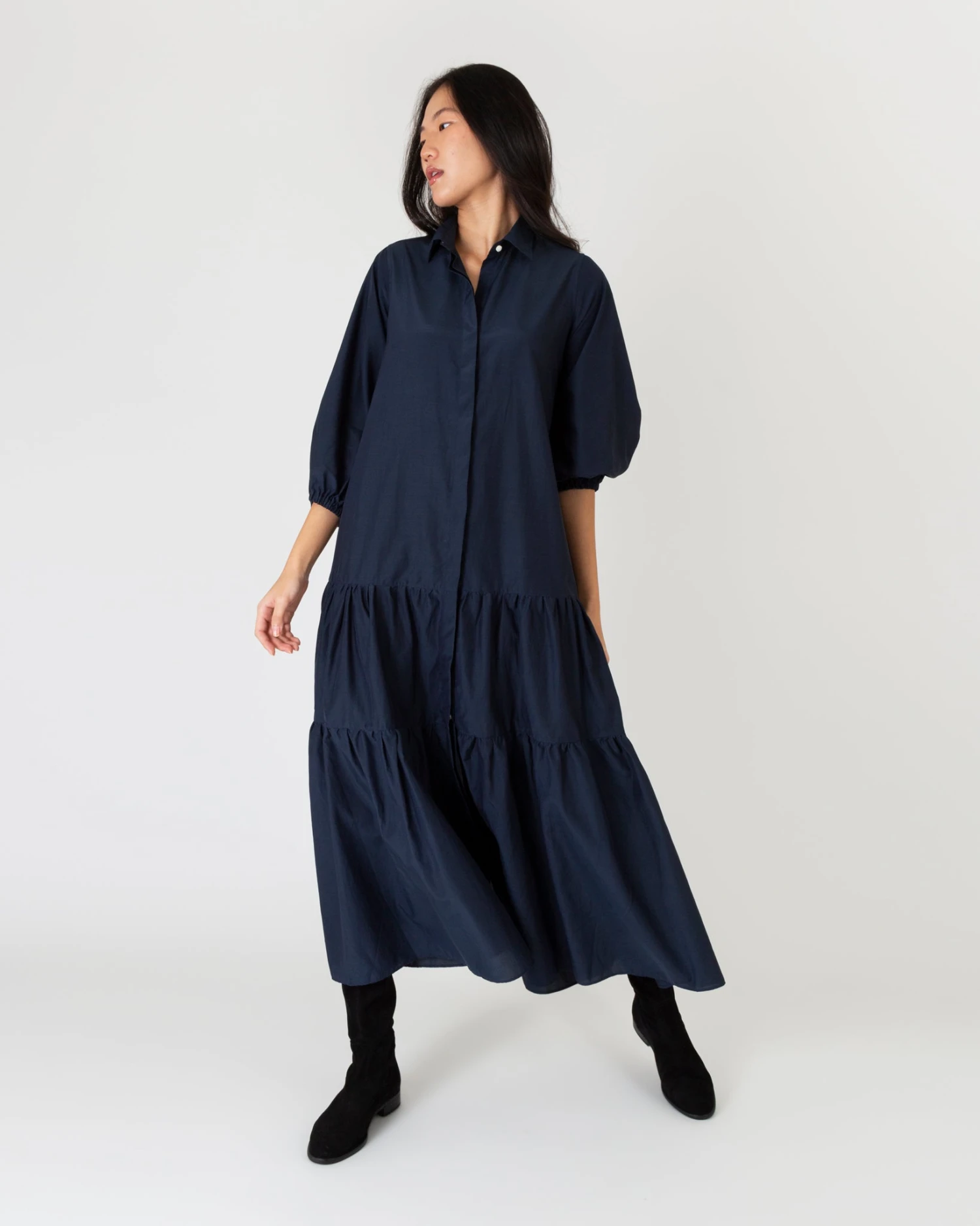 Isla Shirtdress In Navy Habotai - Image 6
