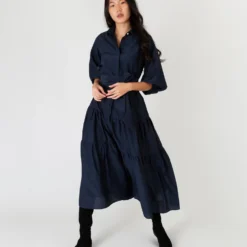 Isla Shirtdress In Navy Habotai