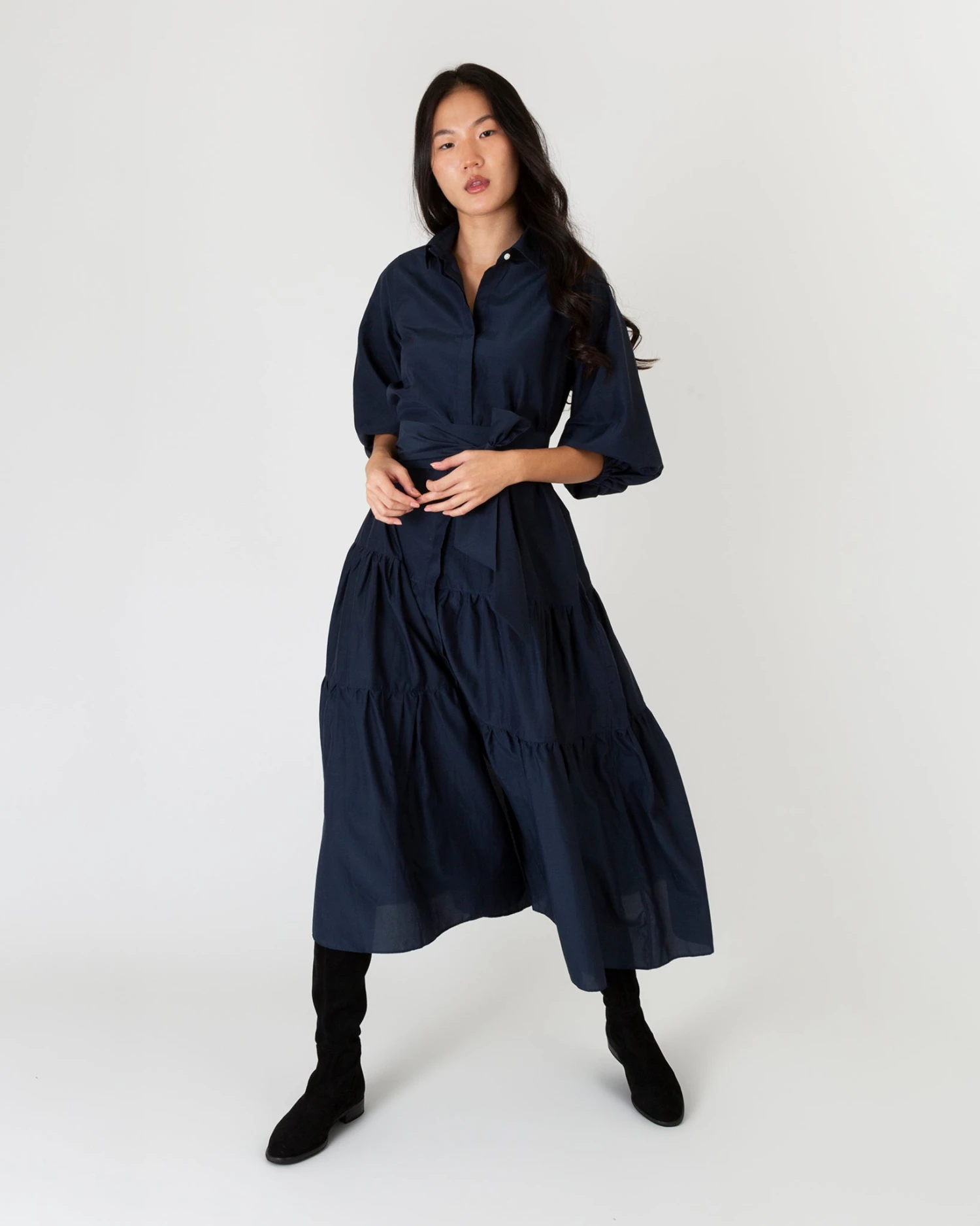 Isla Shirtdress In Navy Habotai