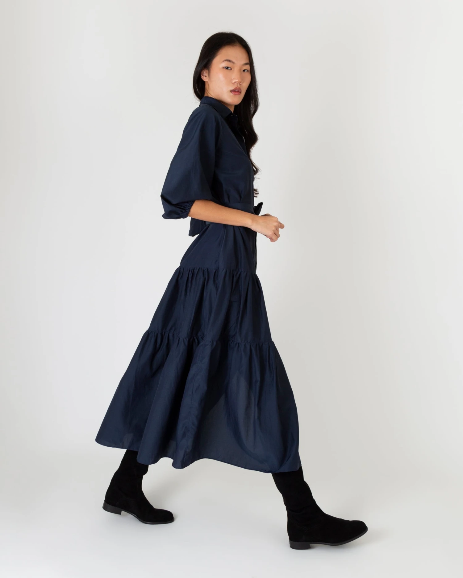Isla Shirtdress In Navy Habotai - Image 2