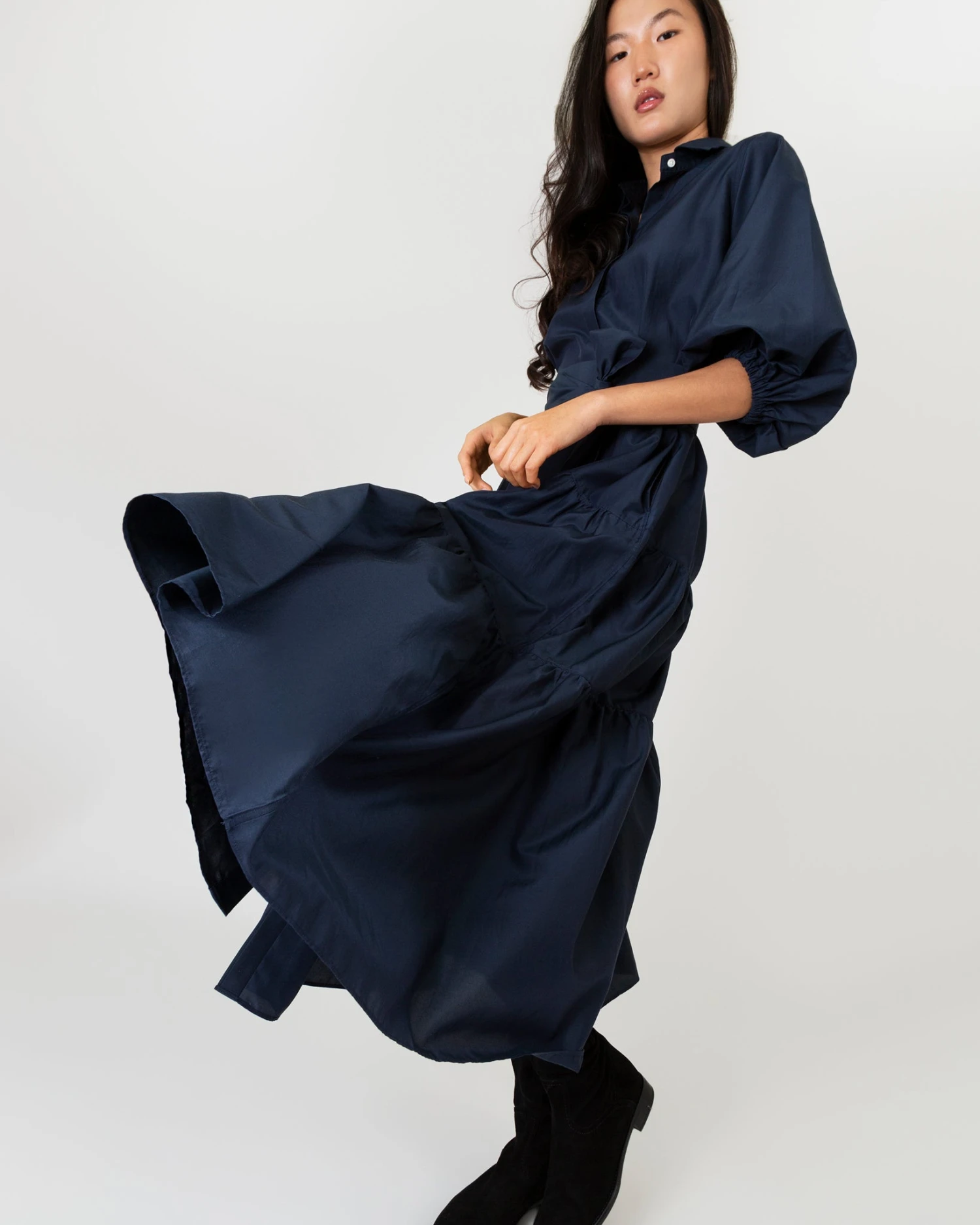 Isla Shirtdress In Navy Habotai - Image 5