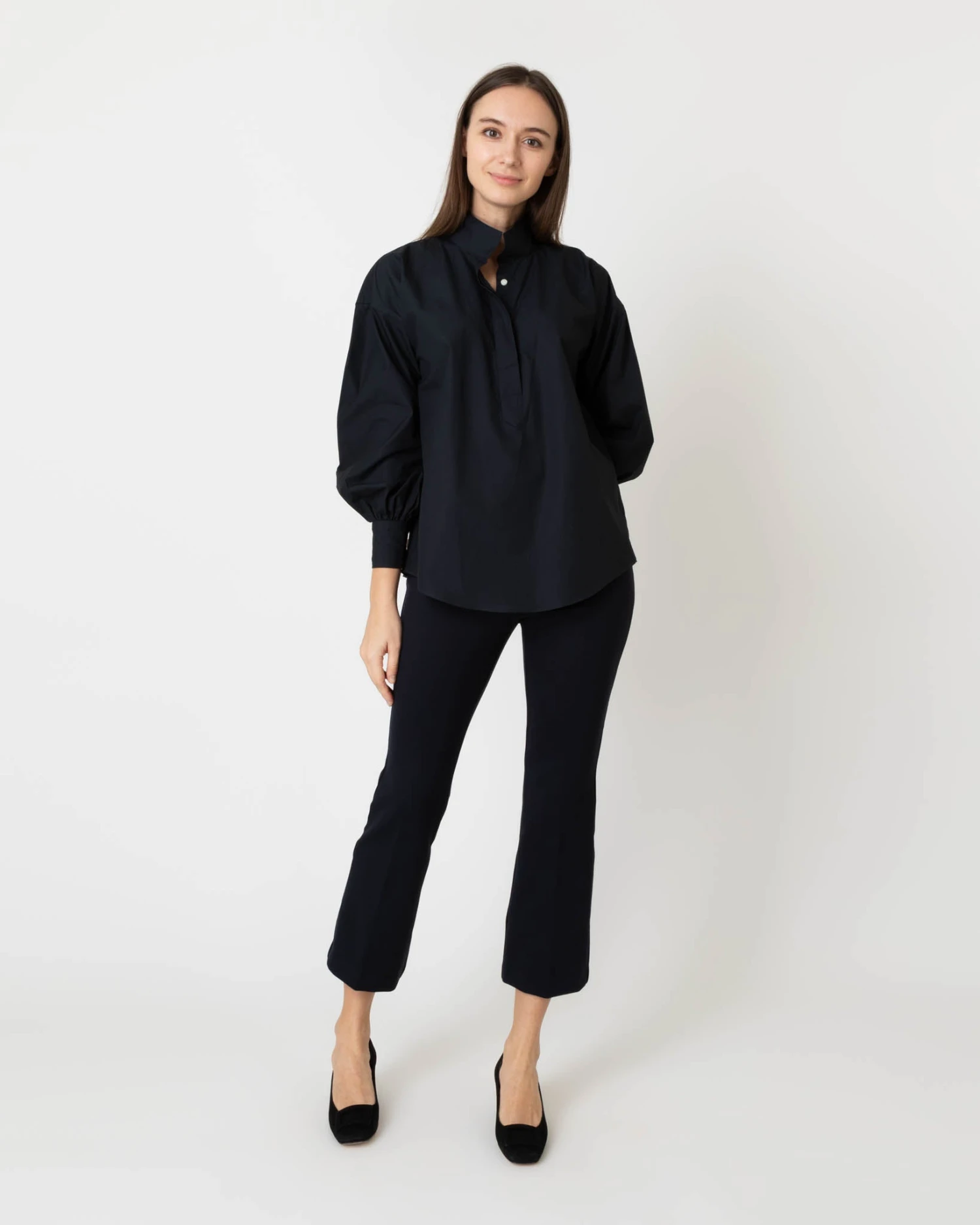 Anaya Popover Shirt In Black Poplin - Image 3