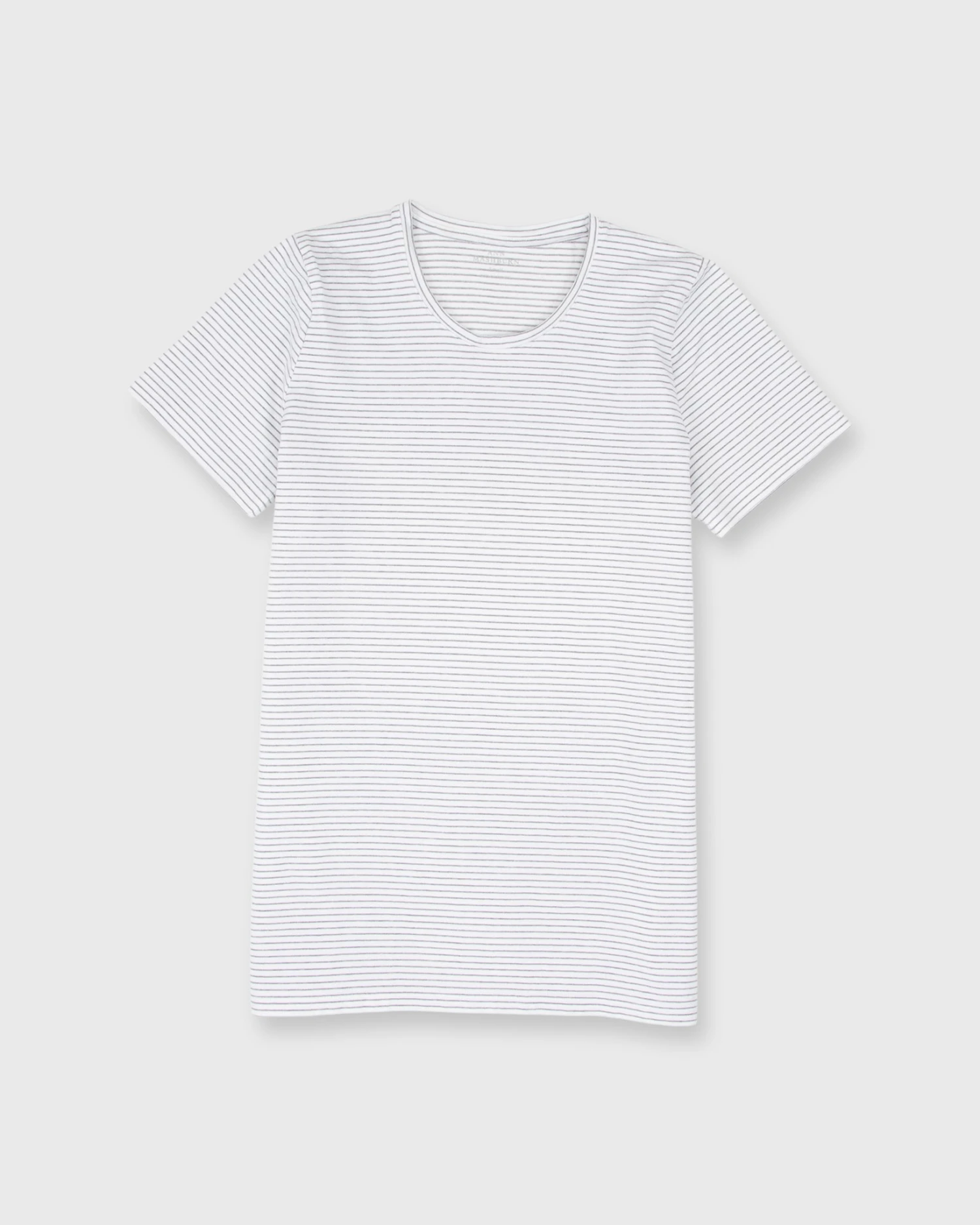 Short-Sleeved Relaxed Tee In White/Heather Grey Stripe Jersey