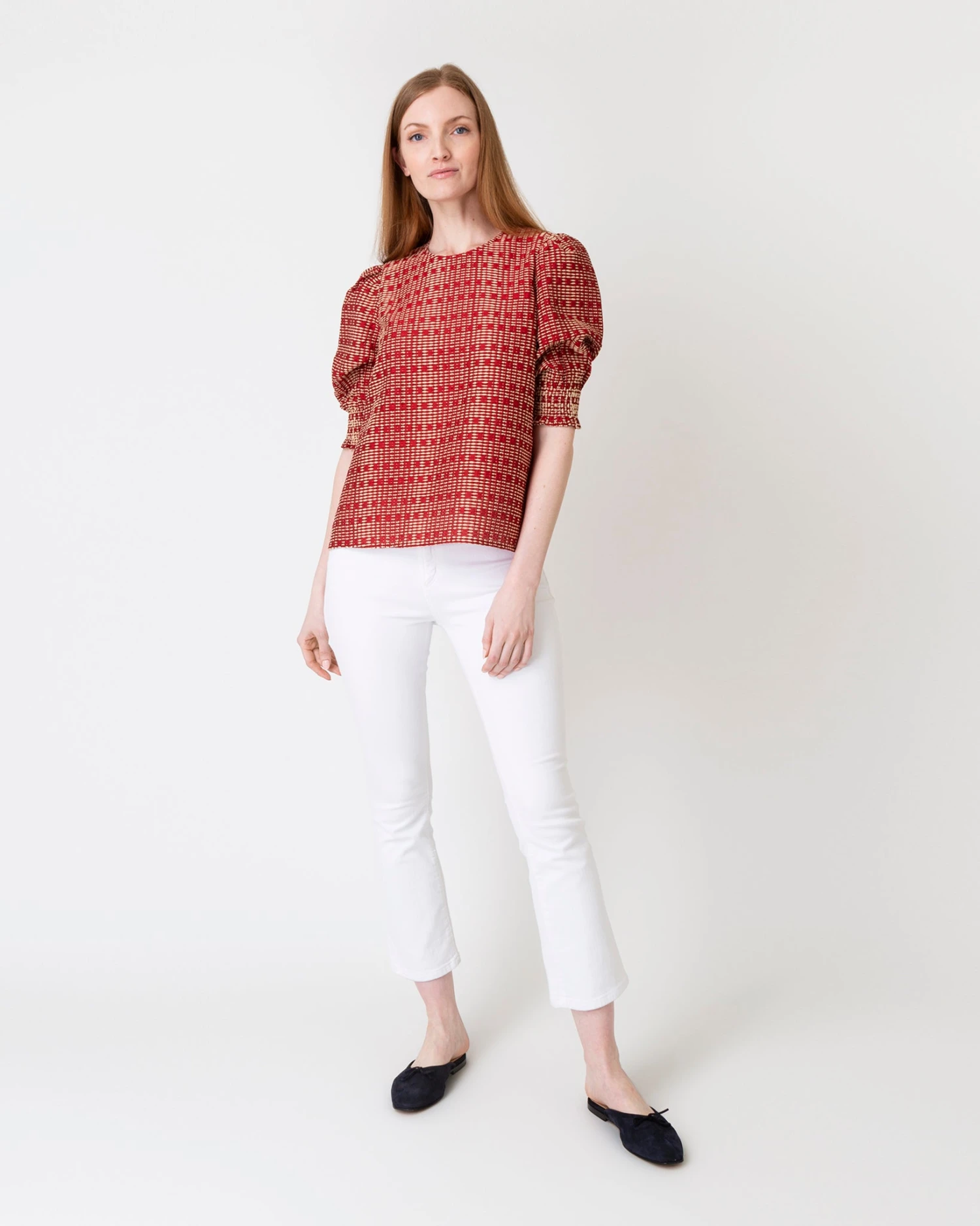 Renata Top In Red/Natural Rustic Jacquard - Image 2